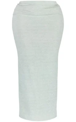 Shape Sage Green Lurex Glitter Low Rise Maxi Skirt