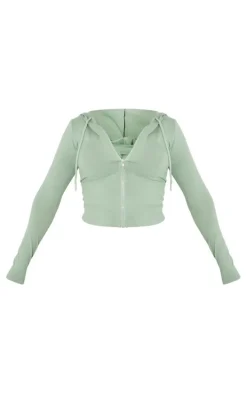 Shape Sage Green Sculpted Zip Through Hoodie