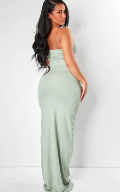 Shape Sage Green Sculpted Bandeau Cut Out Maxi Dress