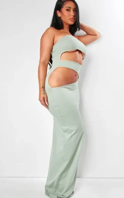 Shape Sage Green Sculpted Bandeau Cut Out Maxi Dress