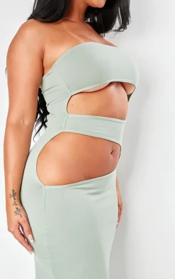 Shape Sage Green Sculpted Bandeau Cut Out Maxi Dress
