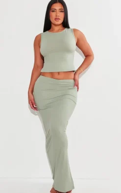 Shape Sage Green Sculpted Maxi Low Rise Skirt