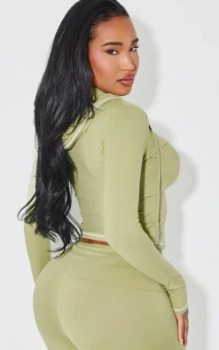 Shape Sage Green Sculpted Contrast Stitch Zip Through Hoodie