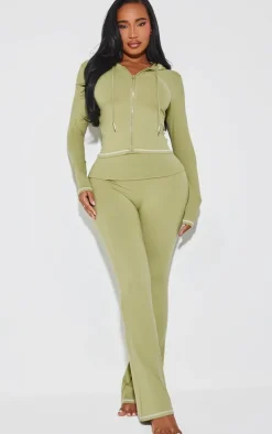 Shape Sage Green Sculpted Contrast Stitch Zip Through Hoodie