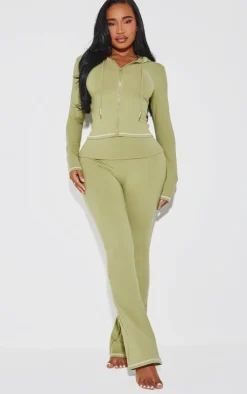 Shape Sage Green Sculpted Contrast Stitch Foldover Waist Flare Pants