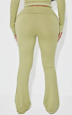 Shape Sage Green Sculpted Contrast Stitch Foldover Waist Flare Pants