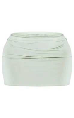 Shape Sage Green Slinky Low Rise Mini Skirt