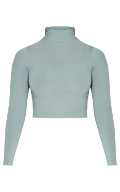 Shape Sage Green Stretch Seamless High Neck Long Sleeve Top