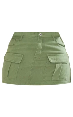 Shape Sage Khaki Washed Denim Low Rise Micro Mini Skirt