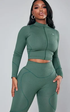 Shape Sea Green Branded Contrast Stitch Long Sleeve Gym Top