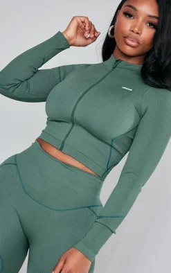 Shape Sea Green Branded Contrast Stitch Long Sleeve Gym Top