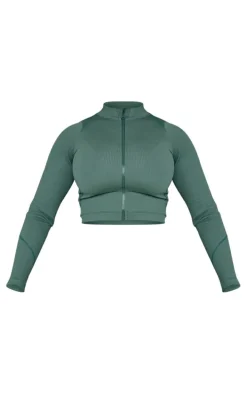Shape Sea Green Branded Contrast Stitch Long Sleeve Gym Top