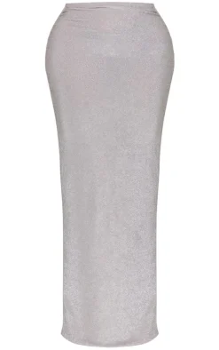 Shape Silver Lurex Glitter Low Rise Maxi Skirt