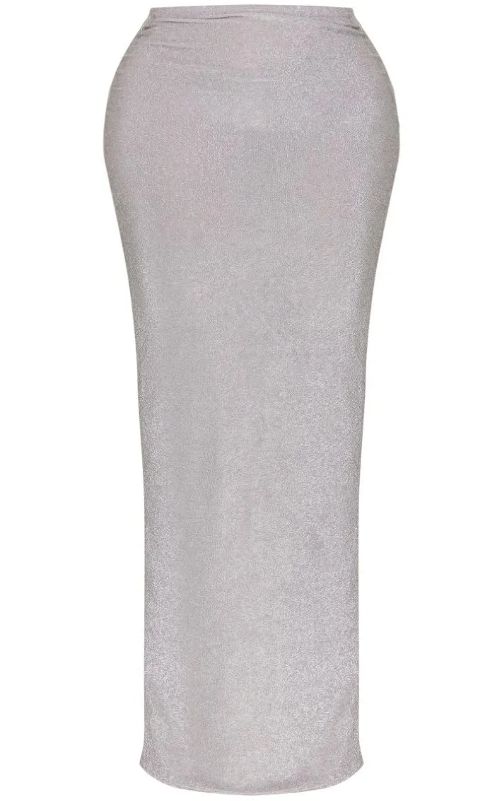 Shape Silver Lurex Glitter Low Rise Maxi Skirt