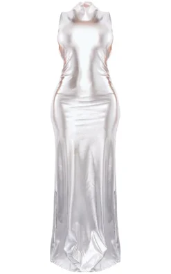 Shape Silver Metallic Cut Out Back Maxi Dress