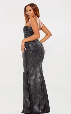 Shape Silver Metallic Denim Bandeau Maxi Dress