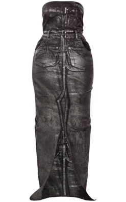 Shape Silver Metallic Denim Bandeau Maxi Dress