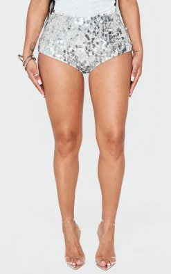 Shape Silver Sequin Micro Shorts