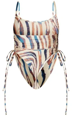 Shape Stone Animal Print Ruched Side High Rise Swimsuit