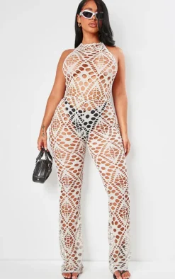 Shape Stone Cut Out Textured Halterneck Jumpsuit