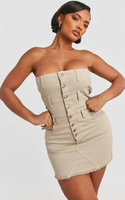 Shape Stone Denim Button Front Bandeau Dress