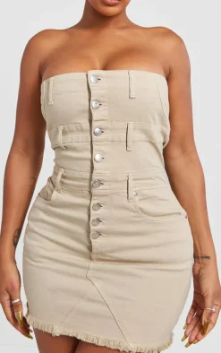 Shape Stone Denim Button Front Bandeau Dress