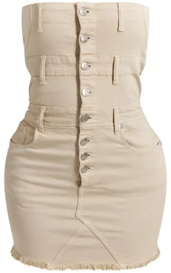 Shape Stone Denim Button Front Bandeau Dress