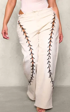 Shape Stone Denim Lace Up Front Raw Waist Wide Leg Jeans