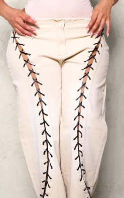 Shape Stone Denim Lace Up Front Raw Waist Wide Leg Jeans