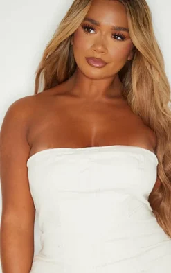 Shape Stone Denim Seam Detail Bandeau Bodycon Dress