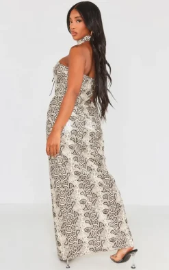 Shape Stone Faux Leather Snake Print Lace Up Front Maxi Dress