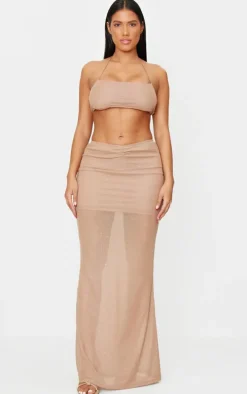 Shape Stone Glitter Low Rise Ruched Front Fishtail Maxi Skirt