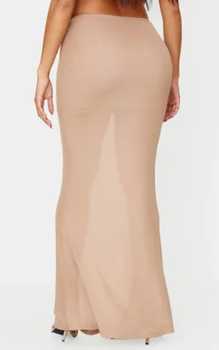 Shape Stone Glitter Low Rise Ruched Front Fishtail Maxi Skirt