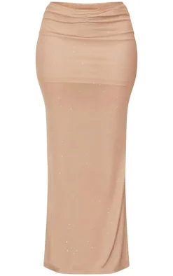 Shape Stone Glitter Low Rise Ruched Front Fishtail Maxi Skirt