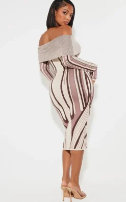 Shape Stone Knit Abstract Print Bardot Midaxi Dress