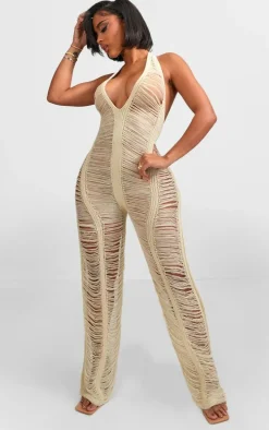 Shape Stone Knit Ladder Halterneck Jumpsuit