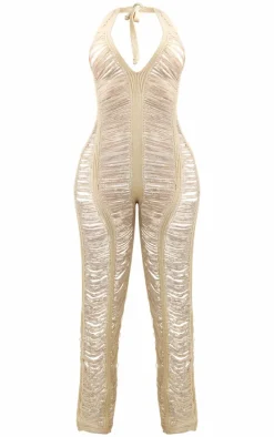 Shape Stone Knit Ladder Halterneck Jumpsuit