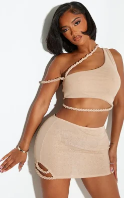 Shape Stone Mesh Twist Strap Cut Out Crop Top