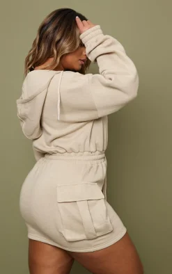 Shape Stone Plunge Utility Wrap Pocket Sweatshirt Dress