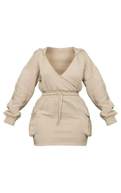 Shape Stone Plunge Utility Wrap Pocket Sweatshirt Dress