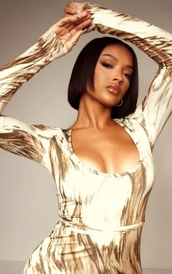 Shape Stone Printed Slinky Long Sleeve Midaxi Dress