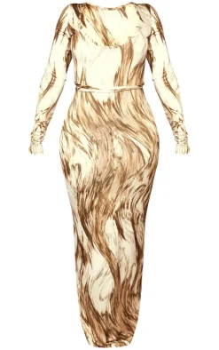 Shape Stone Printed Slinky Long Sleeve Midaxi Dress