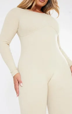 Shape Stone Ribbed Zip Front Long Sleeve Jumpsuit