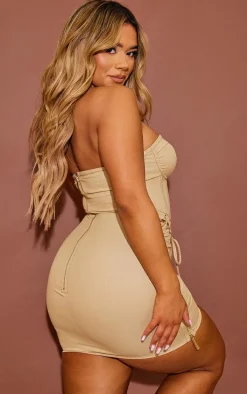 Shape Stone Rope Detail Lace Up Corset Bodycon Dress