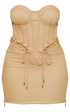 Shape Stone Rope Detail Lace Up Corset Bodycon Dress