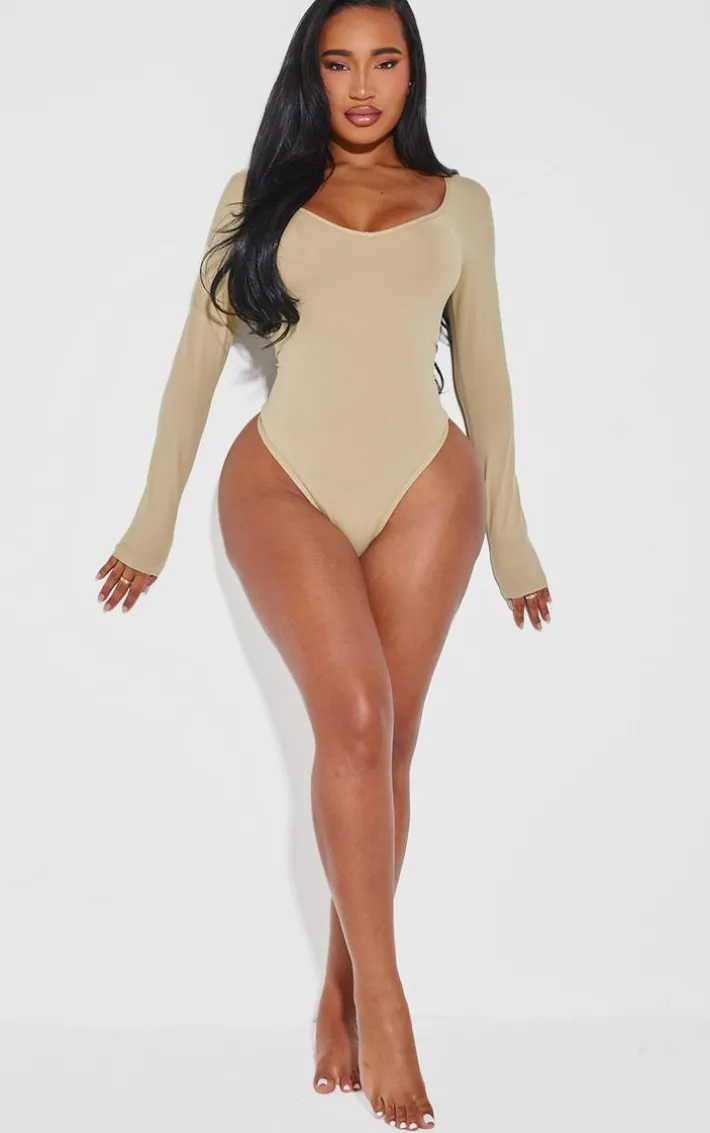 Shape Stone Sculpted V Neck Long Sleeve Bodysuit