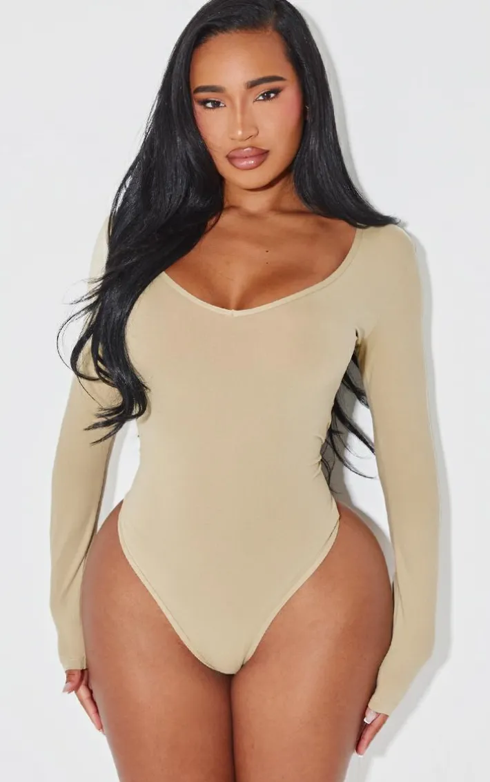 Shape Stone Sculpted V Neck Long Sleeve Bodysuit