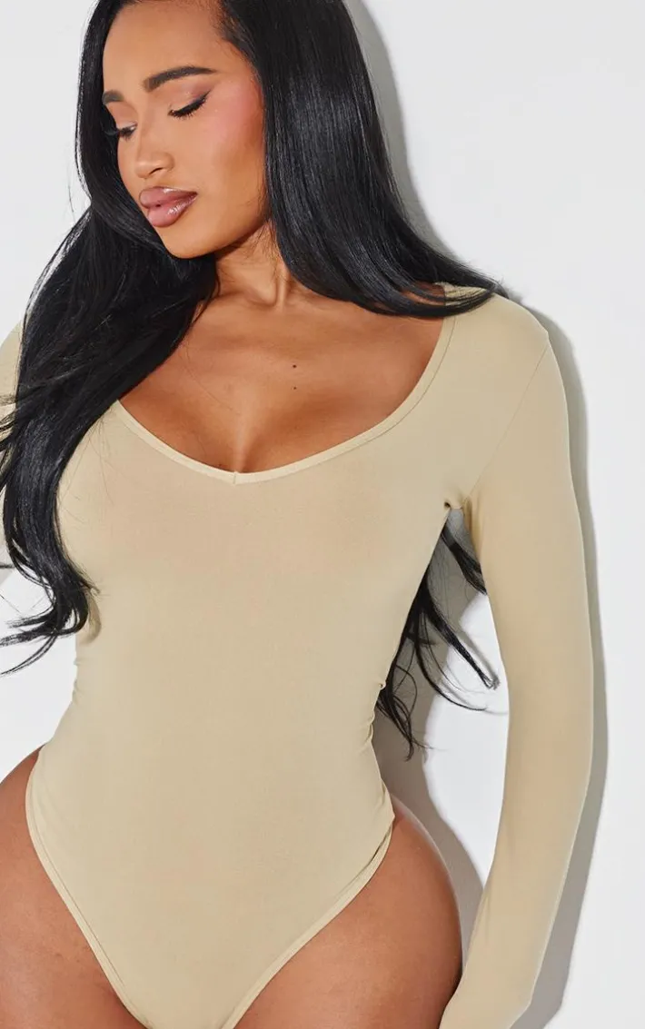 Shape Stone Sculpted V Neck Long Sleeve Bodysuit