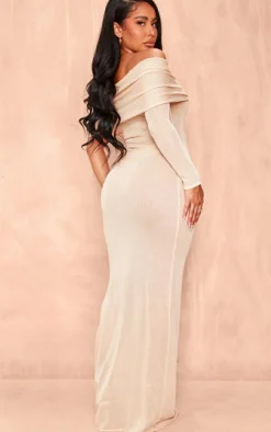 Shape Stone Sheer Knit Foldover One Sleeve Maxi Dress