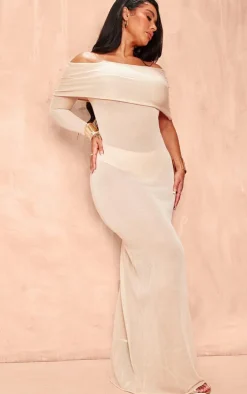 Shape Stone Sheer Knit Foldover One Sleeve Maxi Dress